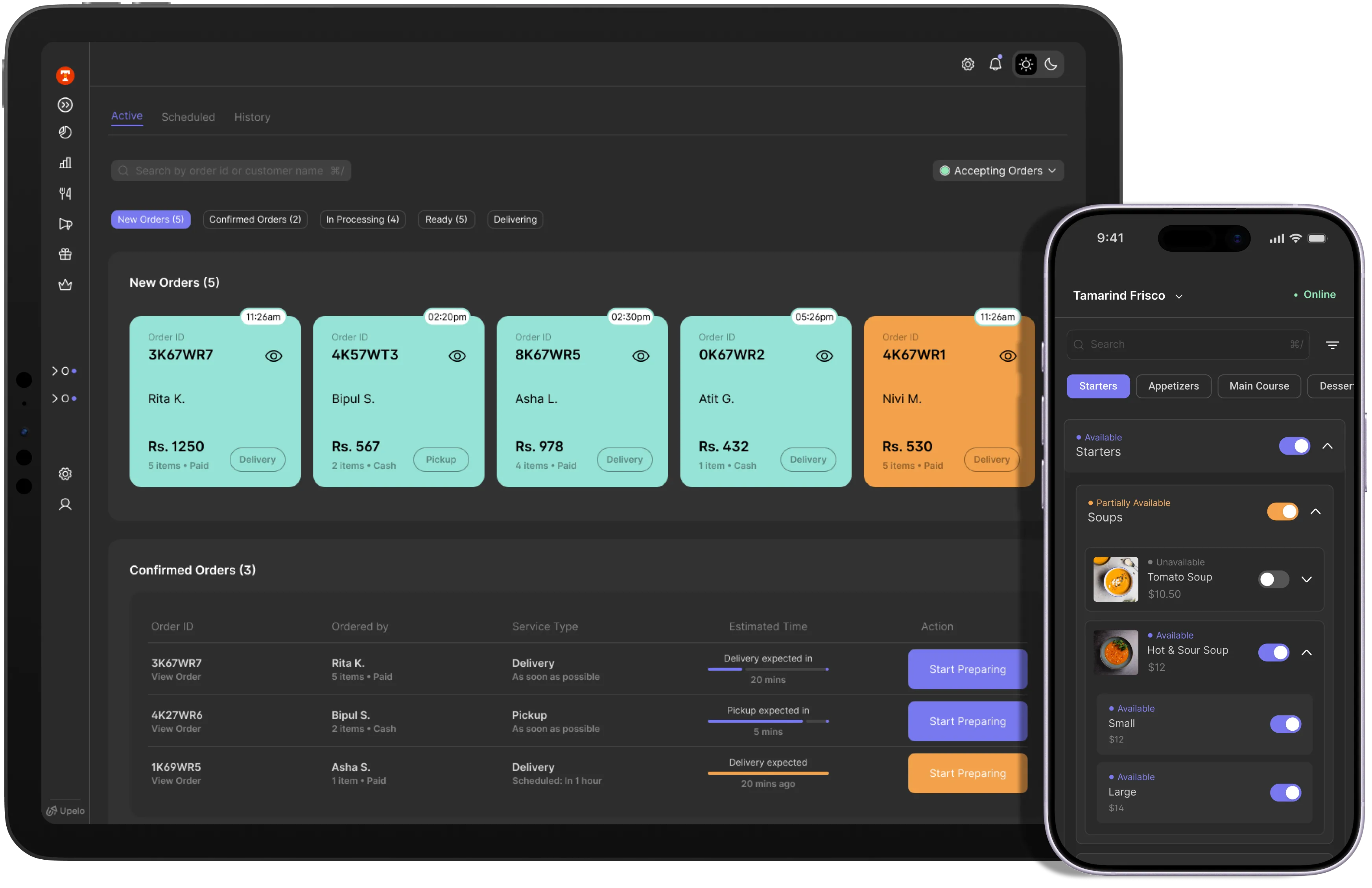The Upelo Partners app on a desktop, a tablet and a phone